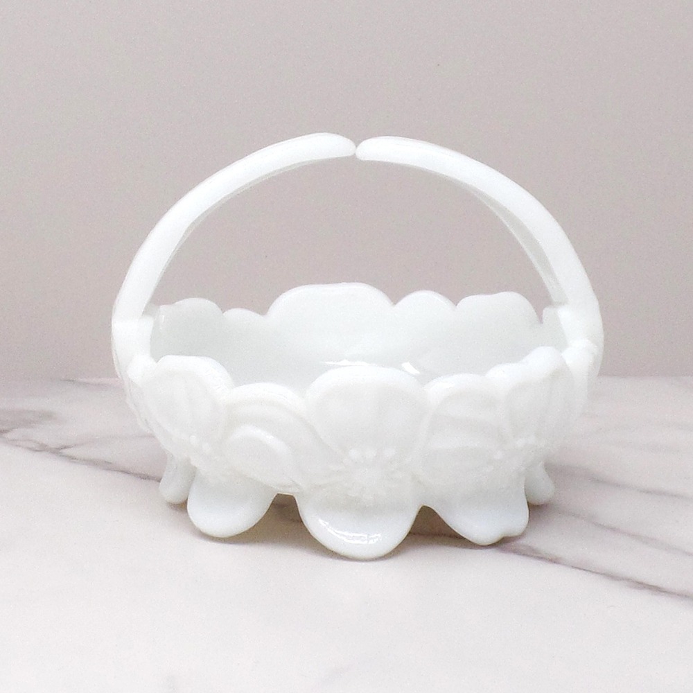 Vintage Westmoreland Milk Glass Dogwood Flower Basket / Split-Handled Candy Dish